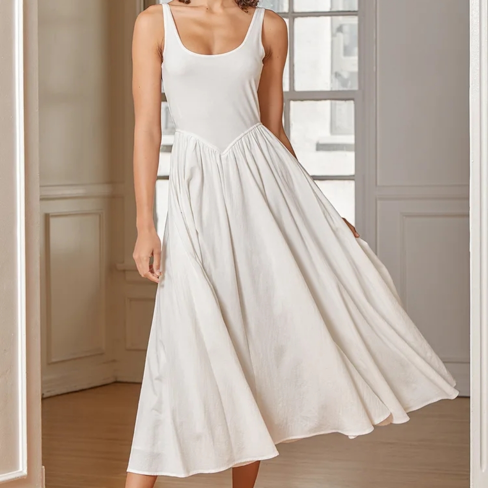 Lulu's NWT Dance Into Your Heart White Scoop Neck Sleeveless Midi Dress